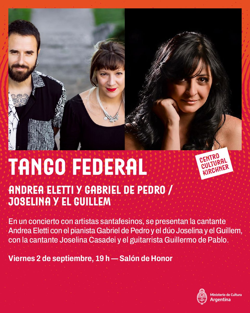 AndreaEletti's tweet photo. 👋Buen lunes . Cuenta regresiva para este concierto tan esperado !
📍Este viernes 2/9 el tango santafesino llega al #cck.
🎼Sonarán tangos que forman parte de disco #ElMilagro editado por @AcquaRecords 🎶 .Amigxs , colegas de CABA
LES ESPERAMOS !!
#tangofederal #SantaFe https://t.co/EnOC83Ua7I