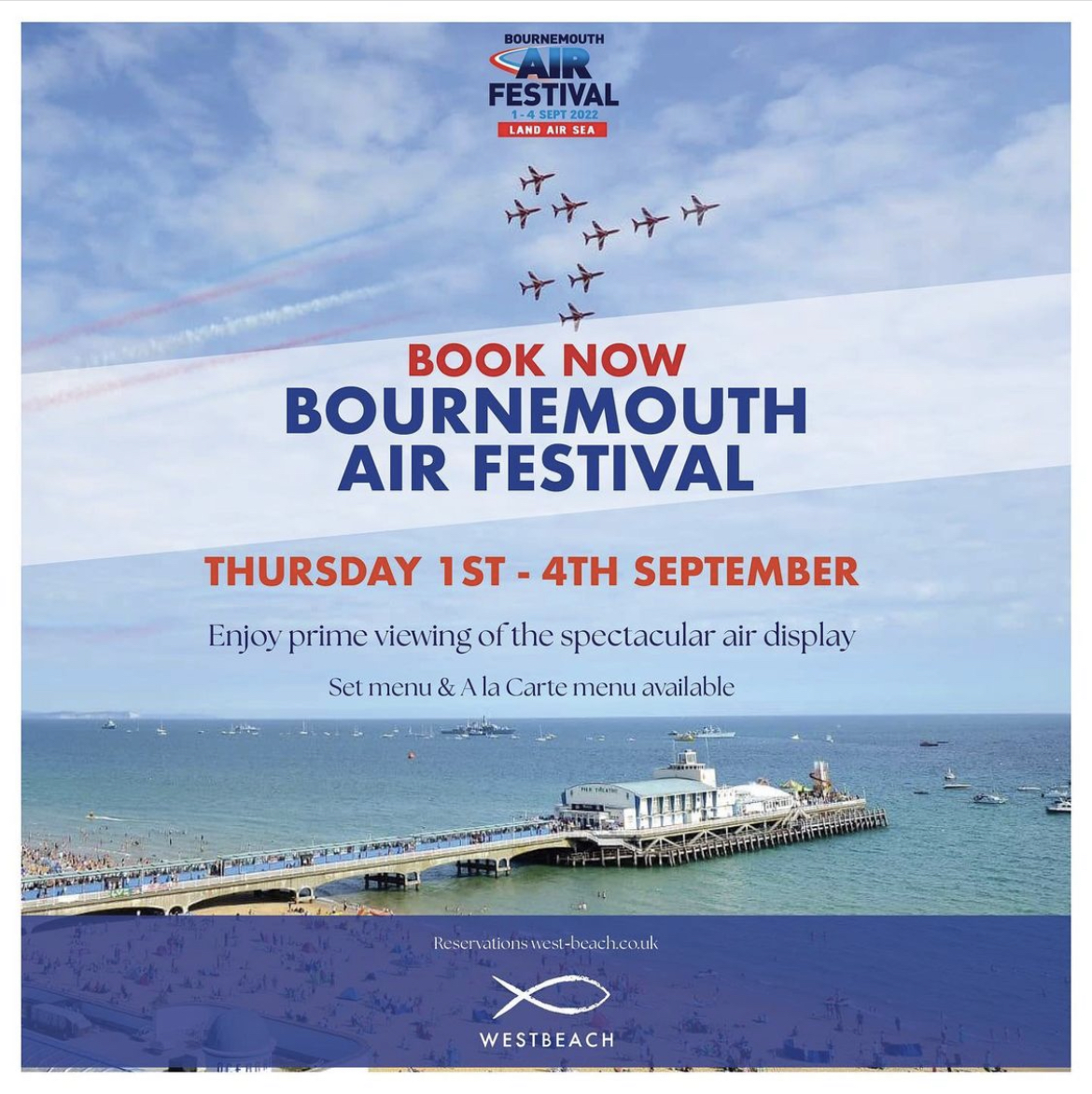 CoastalBID's tweet photo. We can’t wait to watch @BmthAirFest this weekend! ✈️ 

Here are just some of the best spots around Pier Approach: 

🍹  @ArubaBmouth
🐟  @WestBeachBmouth
🍟  @HarryRamsdensUK 
🌊  Keywest

Make sure to book!

#LoveBournemouth #coastwiththemost #airfestival #airshow #bmthairfest https://t.co/1A92u0lpiN