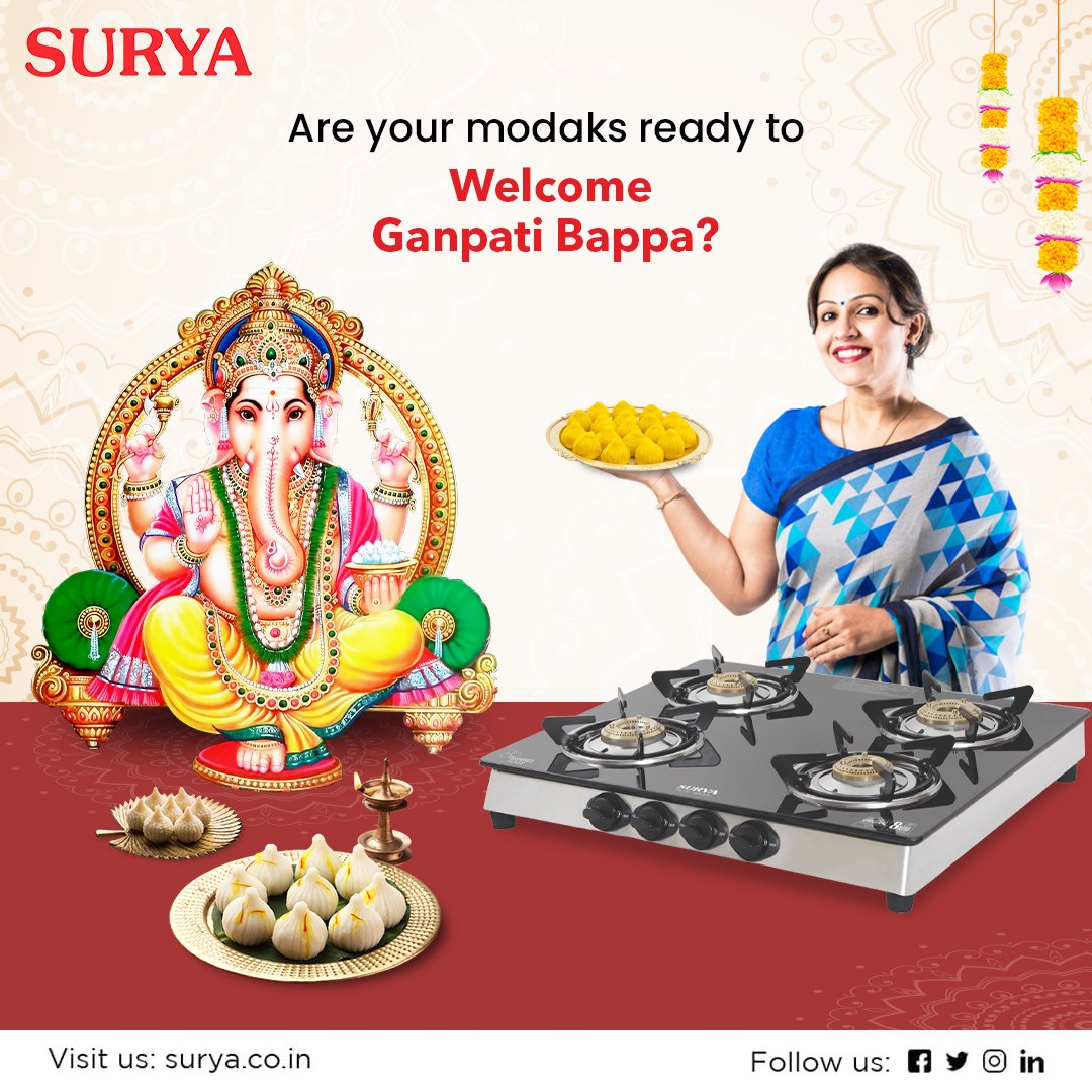 surya_roshni's tweet photo. Make delicious modaks for Ganpati this Ganesh Chaturthi with Surya Crystal 4 Burner Glass Cooktop

Visit us at- https://t.co/Ojbtf3xySY

#Surya #SuryaRoshni #SuryaAppliances #SuryaFans #KitchenAppliances #GlassCooktop #SuryaGlassCooktop #Modaks #GaneshChaturthi #GanpatiBappa https://t.co/oBiW97G4ib