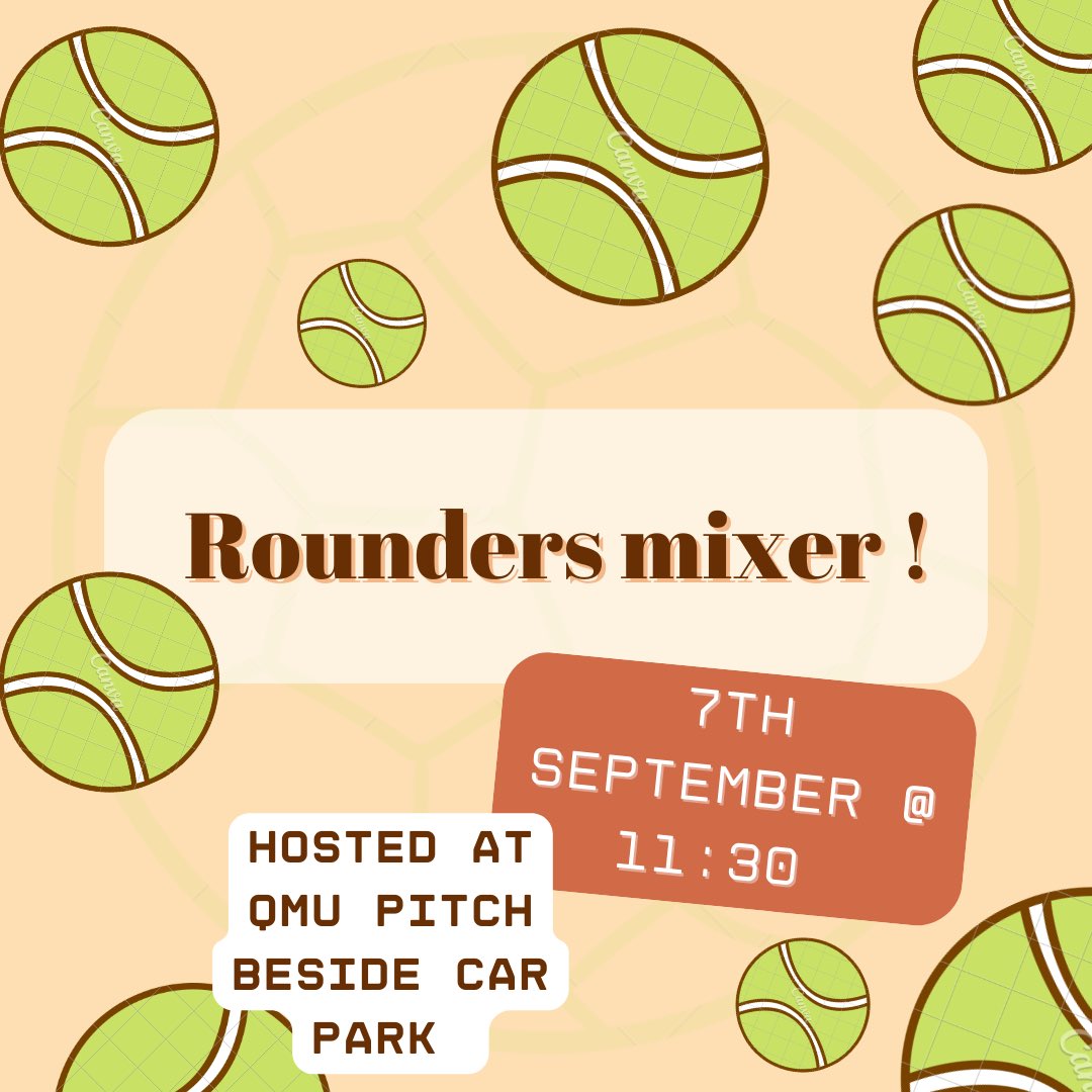 Hey guys! We are hosting a rounders game at QMU on the 7th of September, all new and previous members (and lecturers!) welcome and encouraged to come, it’s a great opportunity for first years to get to know people on your course and just to meet people from other years.