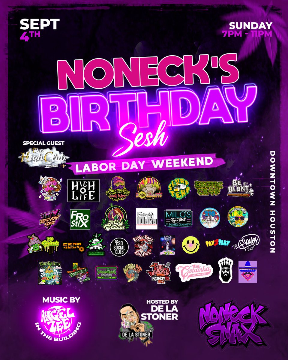 NoNeckSnax's tweet photo. Line up for Sunday’s event 🔥
September 4 7PM - 11PM
📍Downtown Houston 

Tickets 🎟: https://t.co/xdlOojVE0N https://t.co/JRwmckDcof