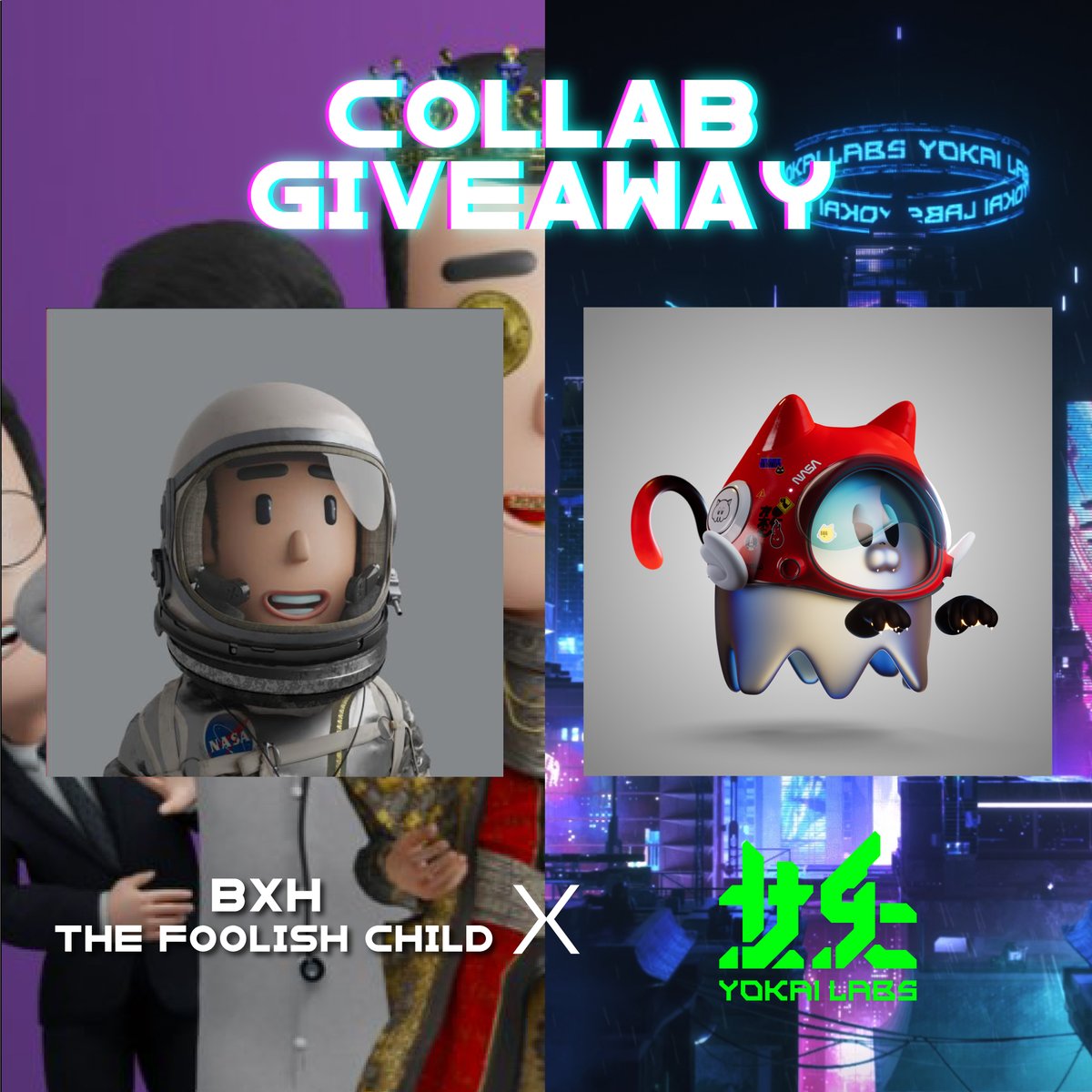 🧬Yokai Labs x  BXH The Foolish Child Giveaway🧬
Yokai is teaming up with <a href="/BxhNft/">BXH "The Foolish Child" NFT</a> to hand out some WL ✨
 
2 <a href="/BxhNft/">BXH "The Foolish Child" NFT</a> WL
3 <a href="/YokaiLabsNFT/">Yokai Labs 🧬</a> WL

✅Follow both &amp; @hannnn0902 + ♥️ + RT 
✅Tag ur foolish frens
✅join discord.gg/yokailabs

 ⏰48 Hours