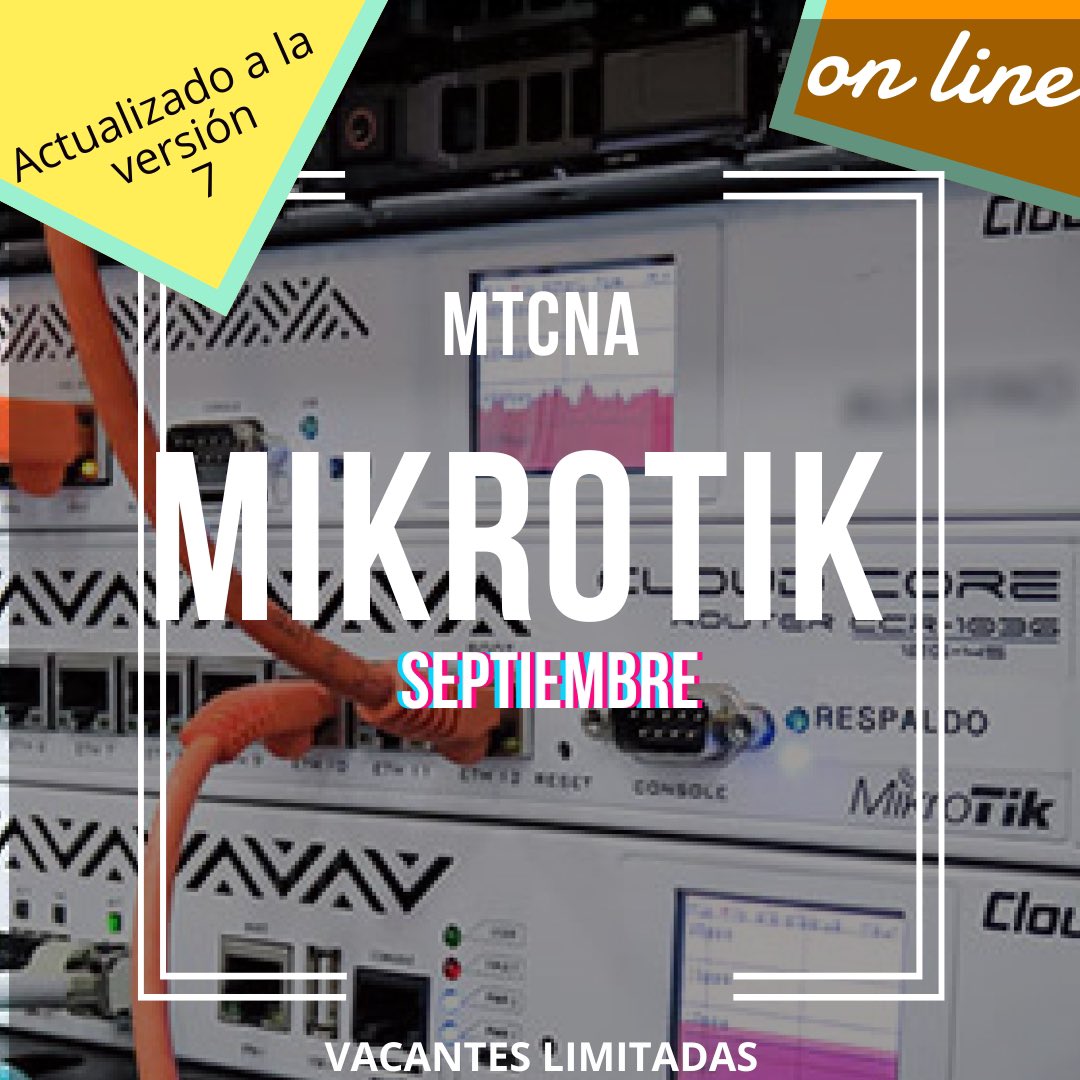 lanpixel's tweet photo. En septiembre comenzamos con la formación #Mikrotik #MTCNA.  Obtén tu certificado oficial participando de este curso.  

Más info 👉 https://t.co/xzAAI8OZMh https://t.co/VmKROnahjz