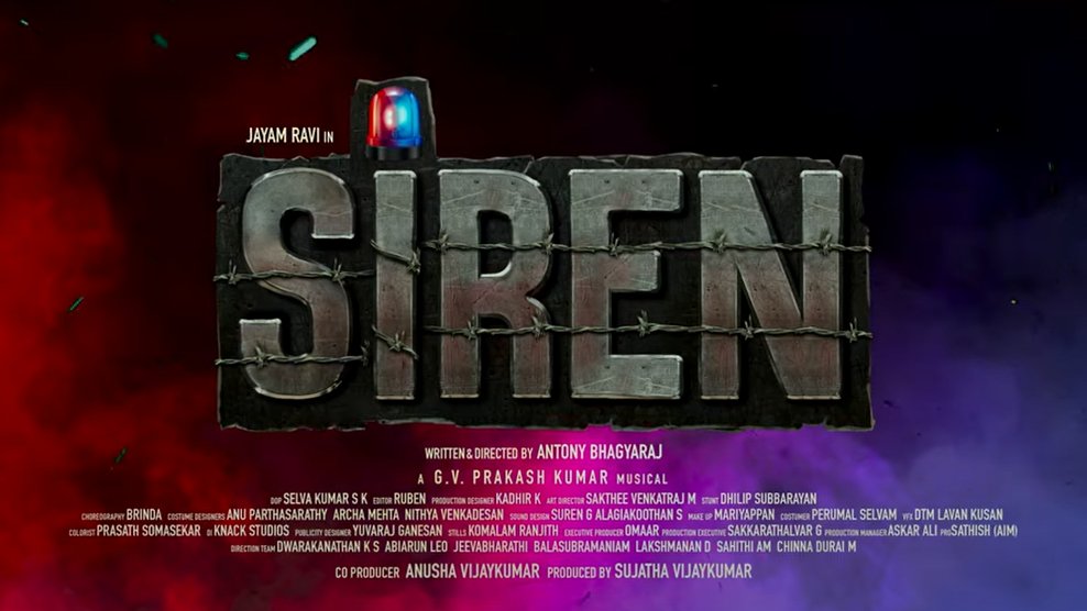 kollywoodnow's tweet photo. 🔖🖼Title look of #JRNext🎩🎈is unveiled!!
🤹♂️#JayamRavi - #KeerthySuresh👸✨ - @anupamahere👩🦱️ Starring film is #SIREN🚨🚔 from now-on📣. A @gvprakash Musical🎸.
📋- @antonybhagyaraj
💰- @sujataa_HMM
@theHMMofficial @actor_jayamravi @selvakumarskdop @SaktheeArtDir @anustylist https://t.co/kMJZkJBYGT