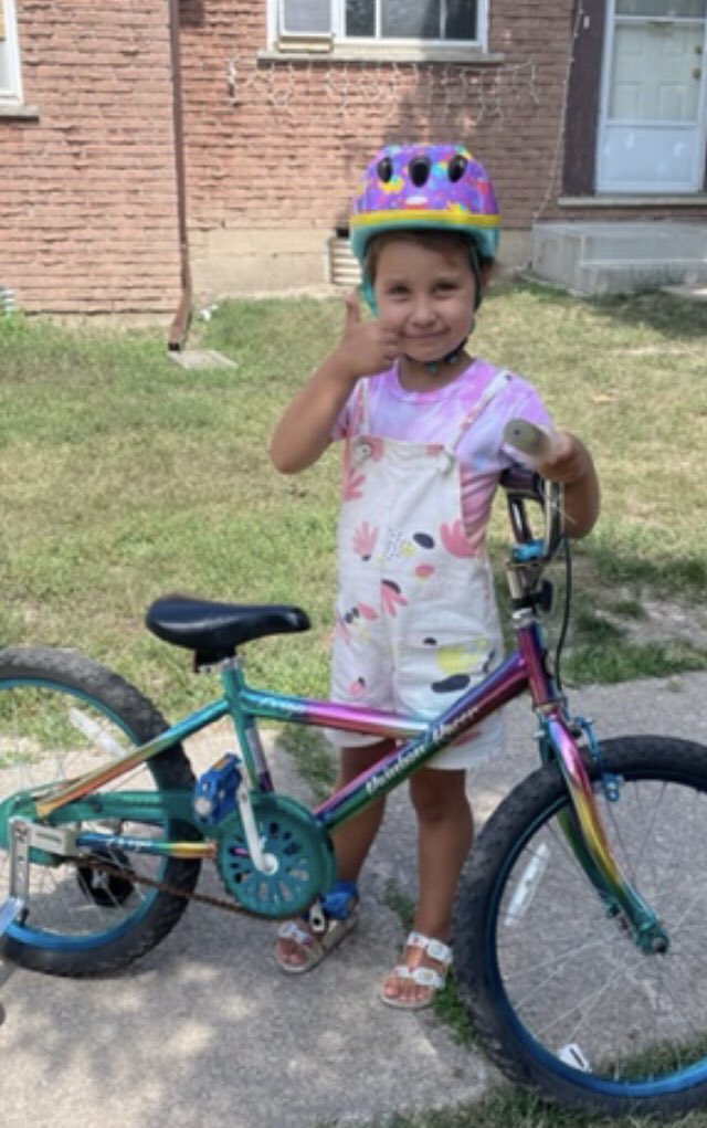 No better feeling than providing that FIRST bike!  4 year old Arina was all smiles.   Do you remember your first bike?