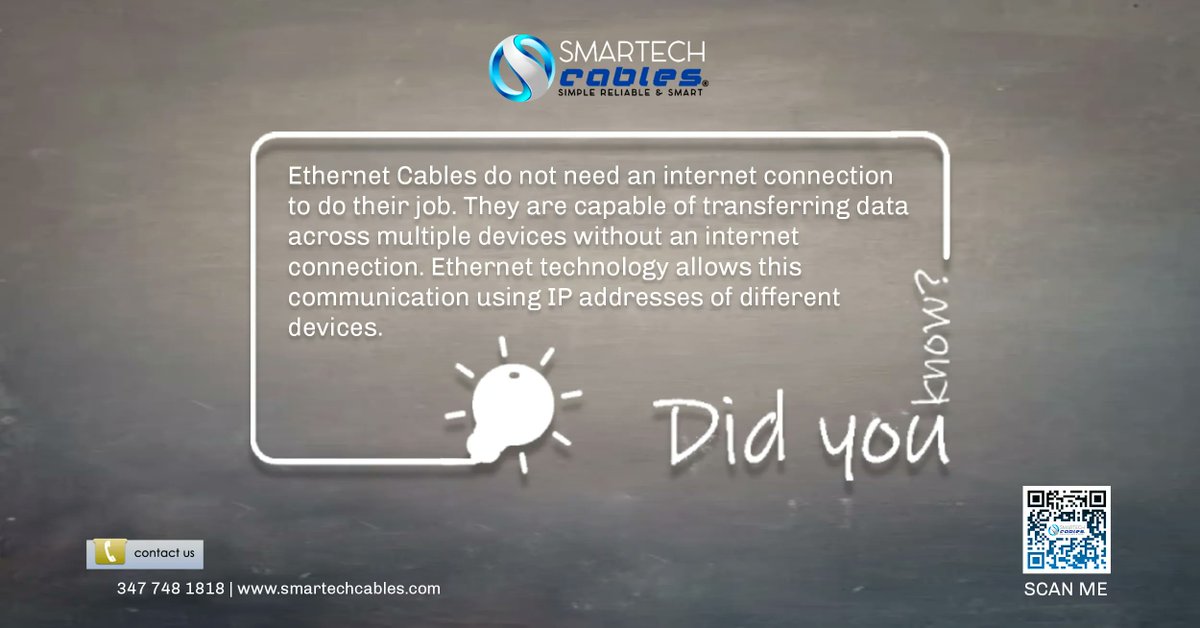 smartechcables's tweet image. #Did_you_know?
''Ethernet Cables do not need an internet connection to do their job. They are capable of transferring data across multiple devices without an internet connection.
Follow us @smartechcables
buff.ly/3rTDFF8
