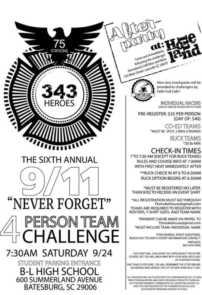 BarristerSprad's tweet photo. @F3LexSC @F3Columbia @F3LakeMurray @F3Hartsville @F3_Smokehouse @F3Aiken @F3NorthAugusta @F3Saluda @F3Greenwood @F3LaurensCounty Deadline to ensure shirt is 9/2. Get those registrations in quick!! https://t.co/qc4aYdcexI