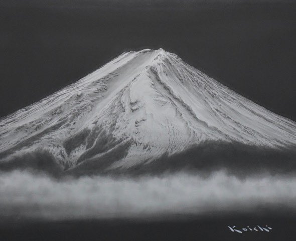 国内外の人気 ☆山下康一 やましたこういち 紙に墨「常念岳」 絵画