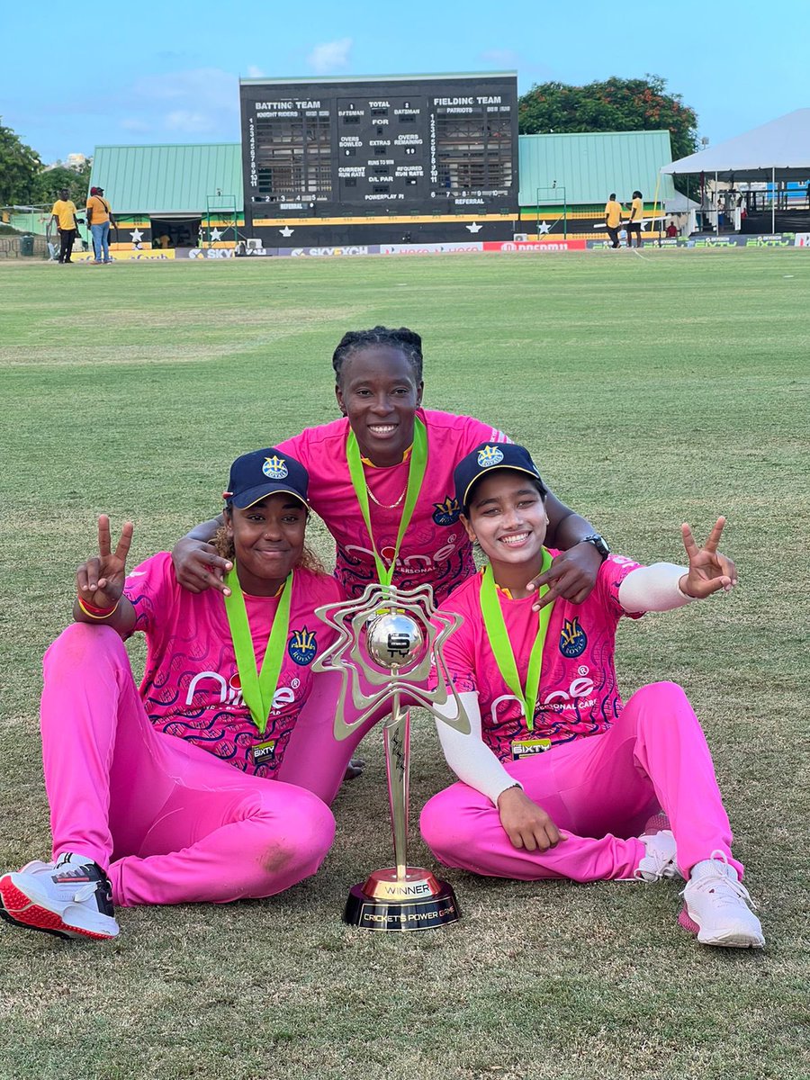 MyNameIs_Hayley's tweet photo. Creating history! 🥹
A great opportunity &amp; even better performances from this team. So proud 🙏🏽
C H A M P I O N S 💗💙🍾 
#6ixty #barbadosroyals #royalsfamily 
@BarbadosRoyals @6ixtycricket https://t.co/LhHydKFTBD