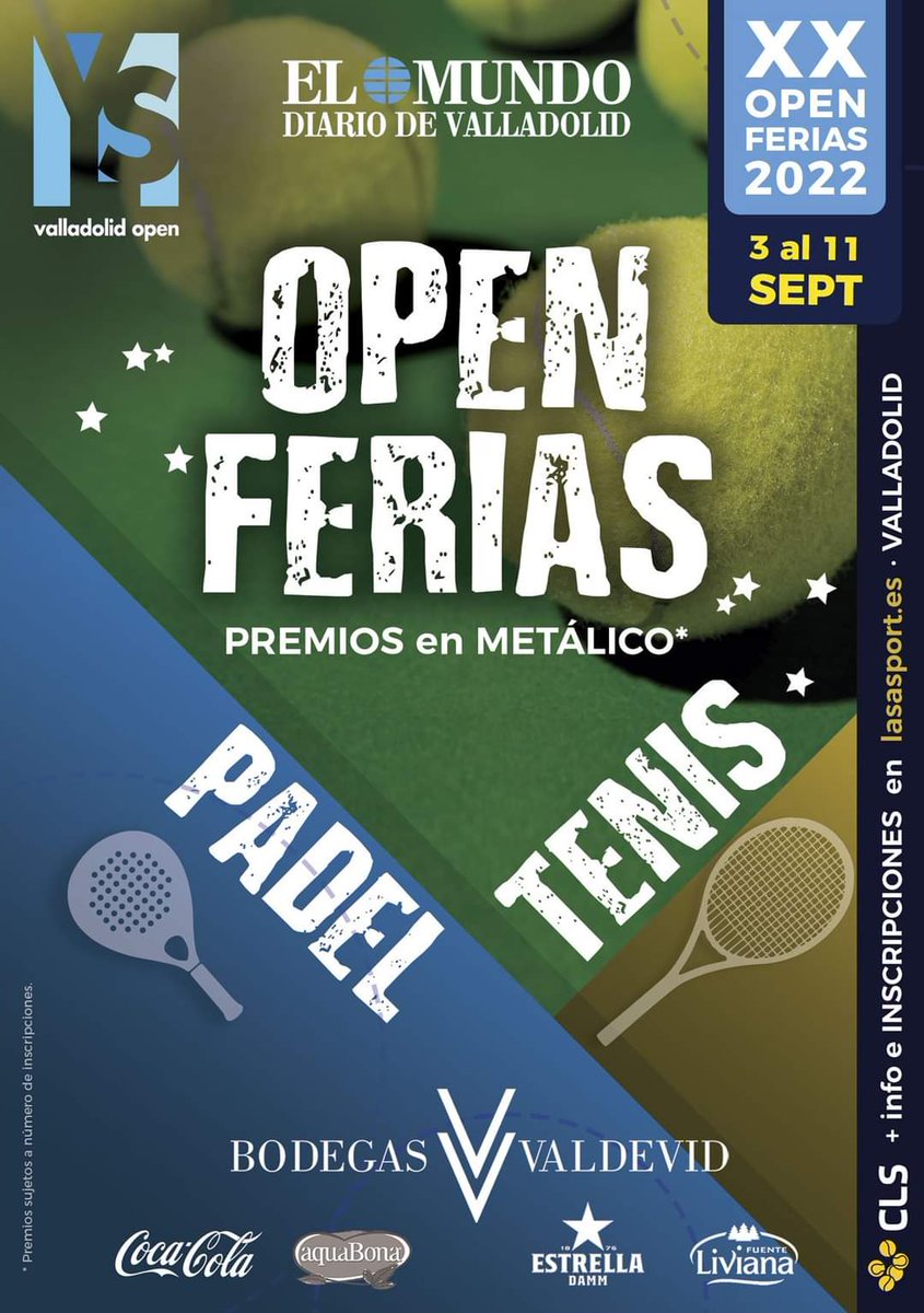 ClubLASASPORT's tweet photo. Todavía no te apuntaste al XX Open Ferias Virgen de San Lorenzo.. A que esperas? Vive el torneo más tradicional de #Valladolid #tenis #padel #padelfederado  @DiarioCyLMundo @JugarTenis @wimbledon_155 @fetecal
@fpadelcyl + info e inscripciones en https://t.co/WhxdbQsLMs https://t.co/bTIwrnhOyp