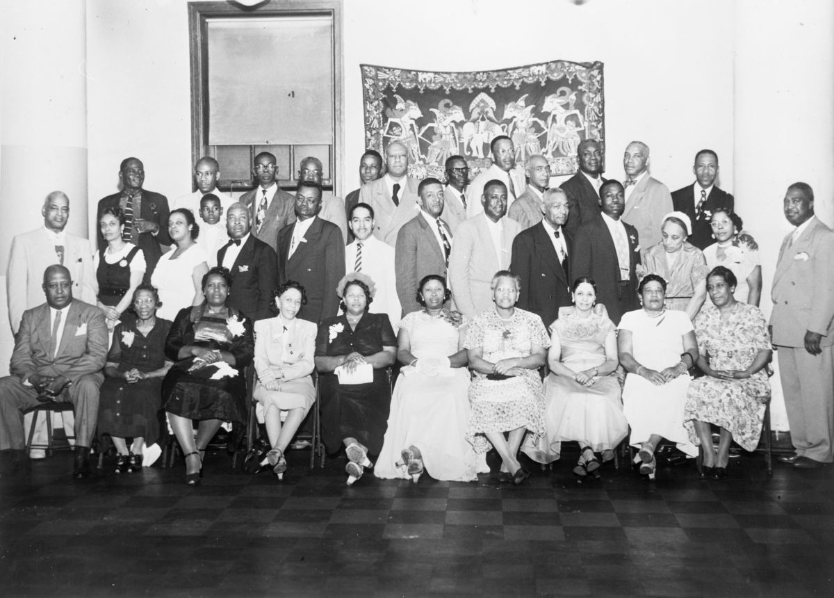 Group portrait of members of the Brotherhood of Sleeping Car Porters attending a convention in Washington, D.C, ca. 1950, photographed by The House of Moorhead, Washington, D.C. State Archives of Florida, PR76767. Link: floridamemory.com/items/show/180…