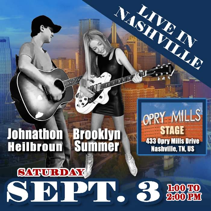 Opry Mills - Saturday September 3rd - “Live” Country Music with @_brooklynsummer and myself! It’s only an hour so don’t be late!
#brooklynsummercountry #johnathonheilbroun #oprymills #livecountry #youngcountry #youngnashville