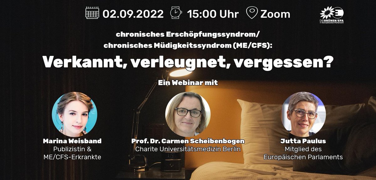 Ich freue mich außerordentlich, dass ich am Freitag, 02.09. 15 h so hochkarätige Gäste zu meinem Webinar zur "stillen Pandemie" #MECFS begrüßen darf! Werde sicher viel lernen von @Afelia und <a href="/C_Scheibenbogen/">Carmen Scheibenbogen</a> - kommt dazu!
jutta-paulus.de/webinar-verkan…
