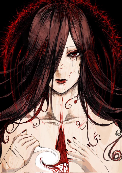 #今月描いた絵を晒そう流血ばっか(一枚目よその子) 