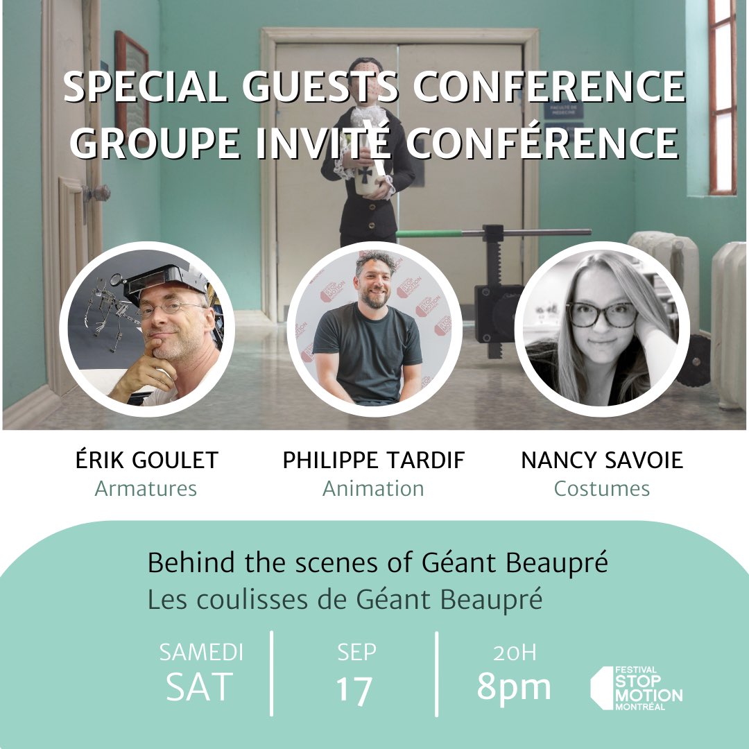 📣 Just announced! 3 special guests go #BehindTheScenes on the making of #stopmotion film Géant Beaupré, from Alain Fournier currently in production to talk about their work in animation, lighting, rigging, armatures, puppet fabrication &amp; costume design
🎟 bit.ly/stopmobxo