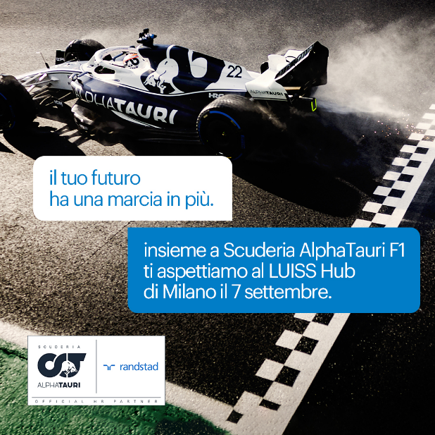RandstadItalia's tweet photo. Partecipa a una mattinata a tutto gas con Randstad e @AlphaTauriF1: scoprirai le nostre divisioni Technical ed Education e conoscerai i ragazzi entrati nel team della Scuderia grazie all’esclusivo percorso di formazione #FormulaFuture. https://t.co/iPC93aqFml https://t.co/CvL0WPE5Io