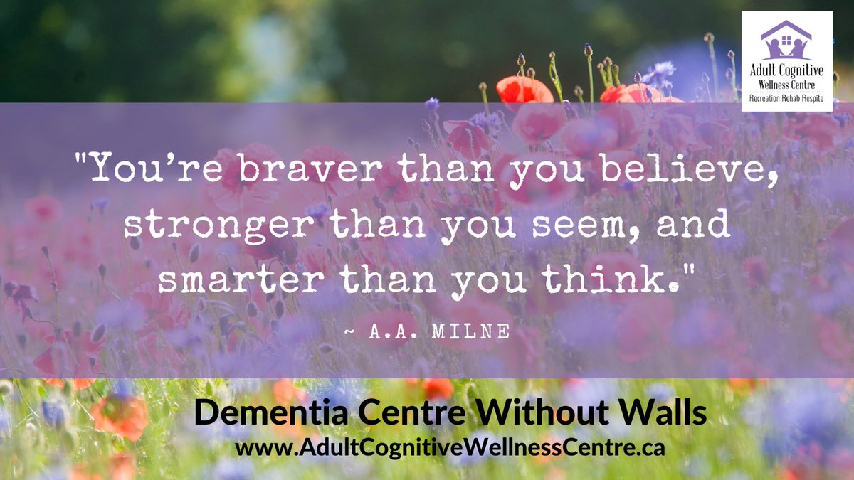 AdultCognitive's tweet photo. You’re braver than you believe, stronger than you seem, and smarter than you think.
~ A.A Milner

#dementtiacentrewithoutwalls #dementiacare #seniorcare #caregiversupport #dementiasupport #caregiver #alzheimersupport  #Inspiration #Motivation #familycaregivers #bebrave #bestrong https://t.co/Y5lYXVhYwT