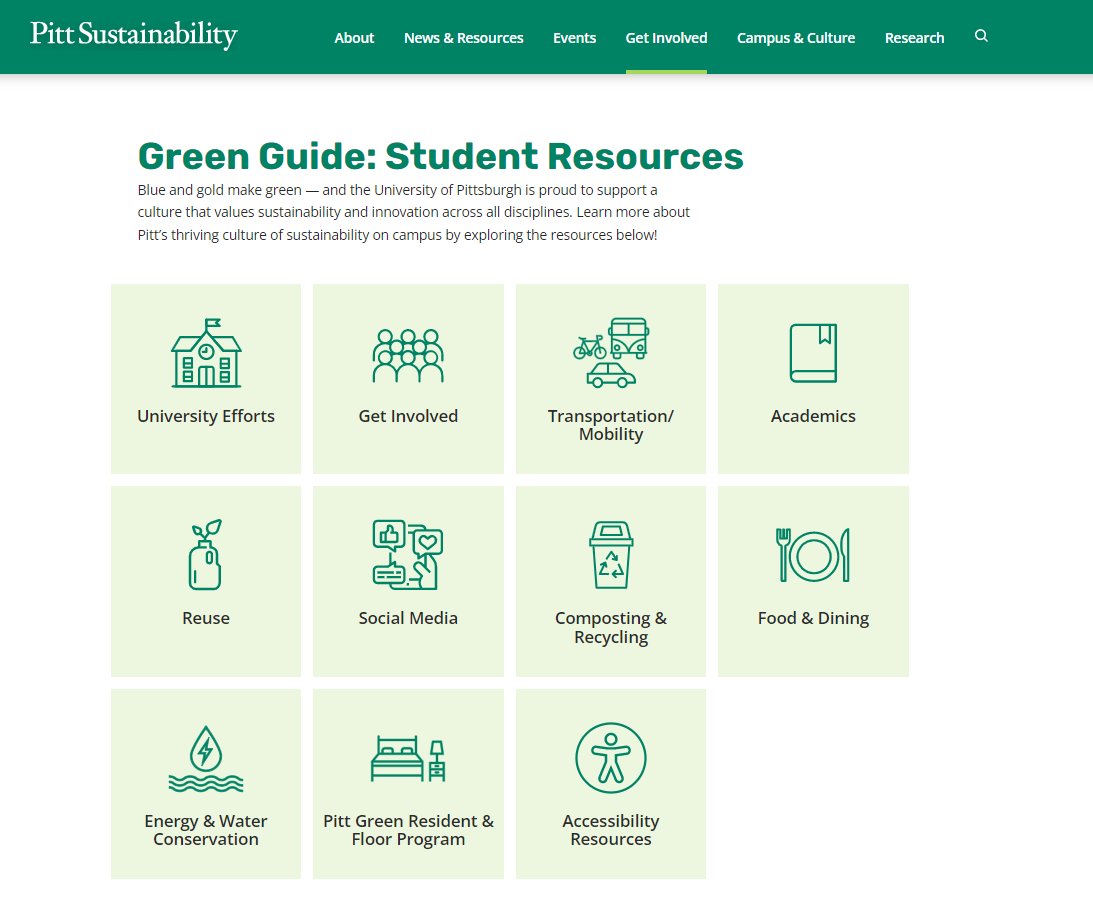 SustainablePitt's tweet photo. On this first day of classes, don't forget to check out the @PittTweet Student Green Guide for information on all things #Sustainability at @Pitt! #Recycling #Mobility #Academics #Reuse #Food #Energy #Water #PittGreen #Accessibility https://t.co/d50yMXs0c8 https://t.co/x41gugwTdb