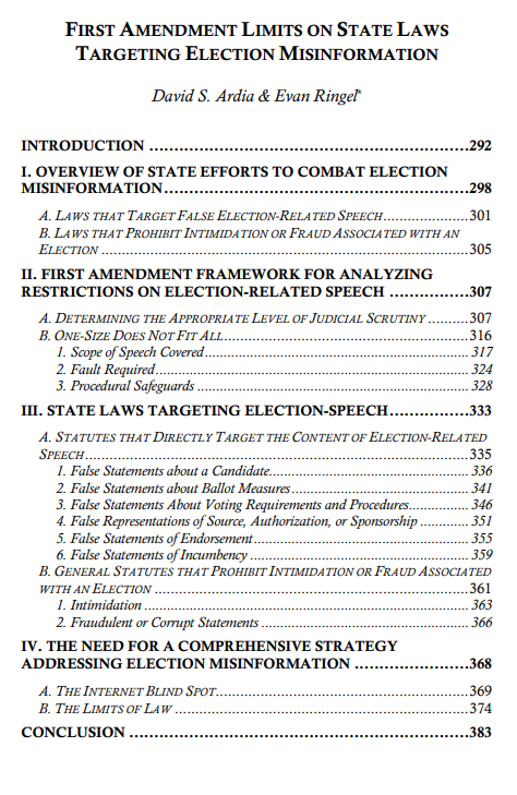FirstAmendLRev's tweet photo. As the 2022 election looms closer, check out this article from @dsardia and @evanringel3 about how the First Amendment impacts state laws about election misinformation!
https://t.co/tiBr5a95IE https://t.co/EFXIQkY2Fl