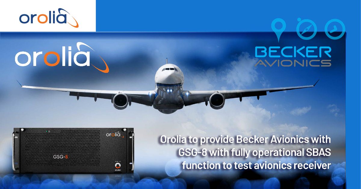 SafranNT's tweet photo. Hot off the Press! 📰🎉

Orolia to provide Becker Avionics with GSG-8 with fully operational SBAS function to test avionics receiver
➡️Press Release: https://t.co/6uVRayS6xL
#OroliaNews #BeckerAvionics #GNSS #OroliaSimulation #GSG8 #SkydelEverywhere #SkydelSimulationEngine https://t.co/YRYTB0Jd0T