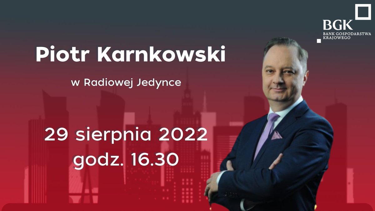 BGK_pl's tweet photo. Polecamy dzisiejszy Ekspress gospodarczy w 
@RadiowaJedynka. Gościem Justyny Golonko będzie Piotr Karnkowski, dyrektor zarządzający w #BGK i prezes Funduszu Trójmorza.

📅Start po godz. 16:30

ℹ️ Temat rozmowy: #FunduszTrójmorza i jego inwestycje.

#3siif #threeseas https://t.co/QmgRXxYhG1