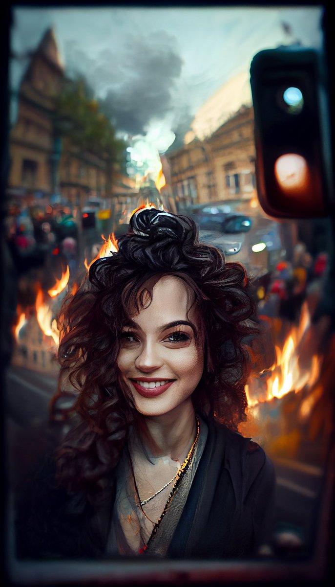 Distinguish_g's tweet photo. #1
I have a few days of doom rolling 😂 Bellatrix Lestrange takes a selfie at burning streets #HarryPotter #HogwartsLegacy #WizardingWorld #wizard #midjourney #midjourneyAi #midjourneyart #ai #aiart #aiartcommunity #AiArtwork #stablediffusion #dalle2 https://t.co/aEnHzbIbez