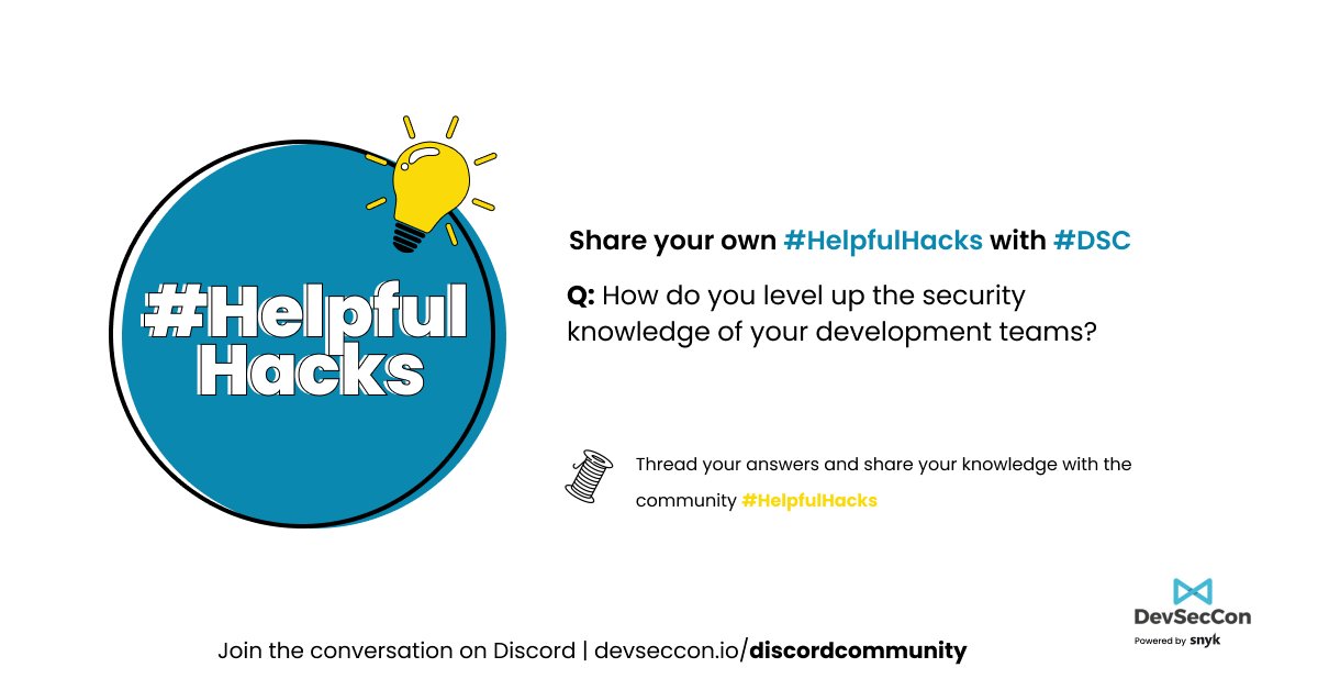 aiseceng's tweet photo. Share your own #HelpfulHacks with #DSC  - 🧵 thread your answers 

Q: How do you level up the security knowledge of your development teams? https://t.co/XuwoAhmhBW