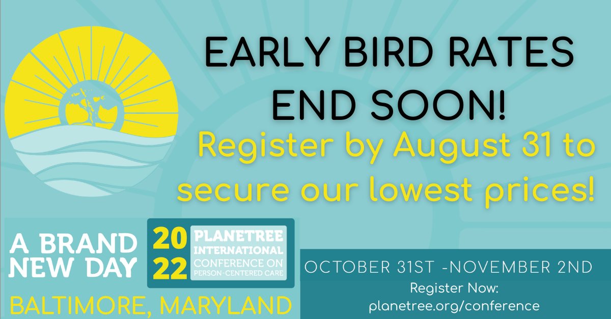 Secure the lowest rates for the Fall Planetree Conference today! Register by THIS Wednesday for our lowest conference prices. You won't want to miss this inspiring Person-Centered Care event! Click the link to learn more and register today! bit.ly/3NNW6XI #Planetree22