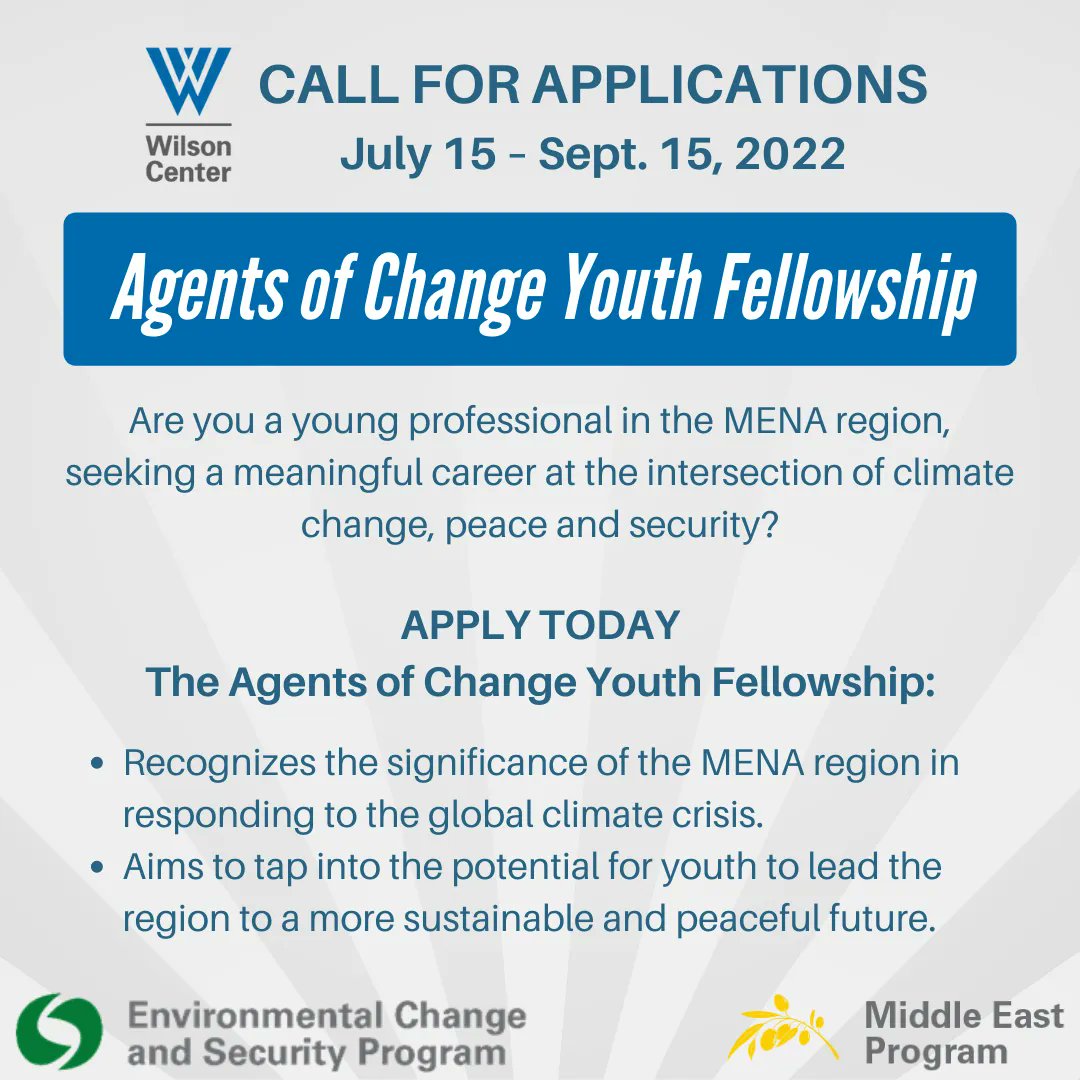 NewSecurityBeat's tweet photo. [APPLY TODAY] @WilsonCenterMEP and @thewilsoncenter's Environmental Change and Security Program introduce the Agents of Change Youth Fellowship. Learn more here: https://t.co/qudW2cCLEf https://t.co/q4d1g2IT9q