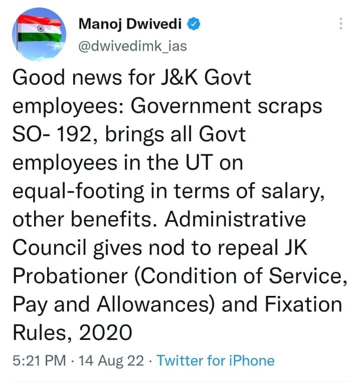SRO202employees's tweet photo. J&amp;K Govt scrapped SO 192 child of SRO202 to bring all employees appointed since 2015 on equal-footing in terms of salary &amp; other benefits. A Welcome move but the formal order for the same is still pending.
@OfficeOfLGJandK
@manojsinha_
@AdvisorBJKGovt
@nitishwarKumar
@JKgrievance https://t.co/5LOIgTw1ba