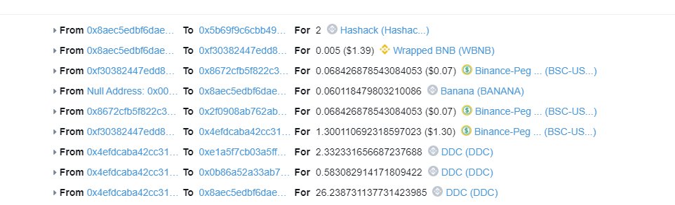 BeosinAlert's tweet photo. #BeosinAlert
$DDC was exploited for $104,600 in tx (https://t.co/h6KWif4cEK)
Attack flow🔽:
The attacker first swapped 1.3 USD for 26 $DDC. https://t.co/CimBvPP3BW