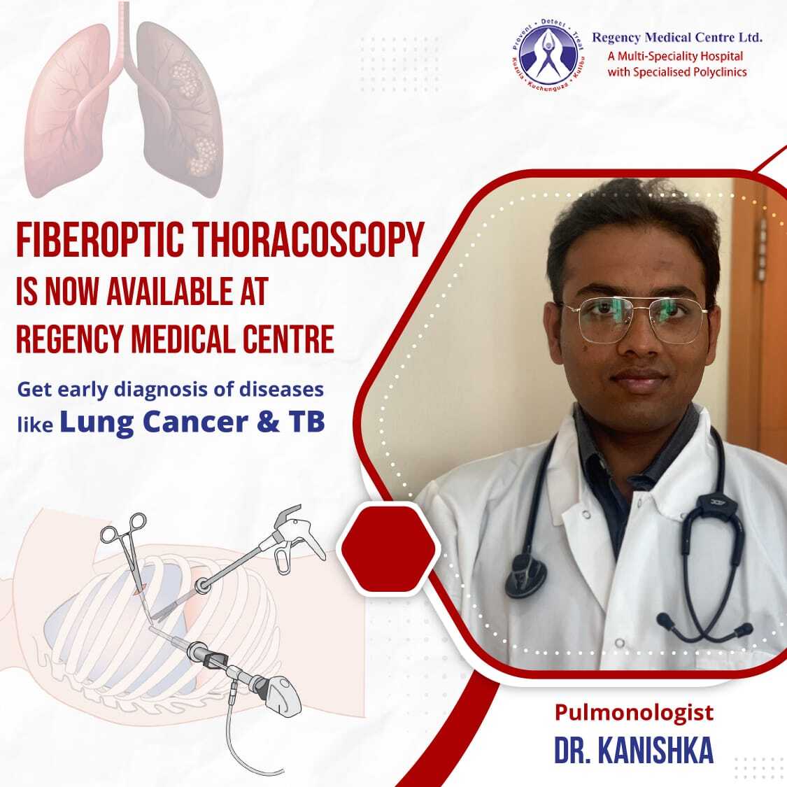 We are delighted to share that Fiberoptic Thoracoscopy is now available at RMC by pulmonologist Dr Kanishka. Thoracoscopy is a safe and reliable procedure that is done under local anaesthesia to see inside the pleural cavity. Book your appointment now!