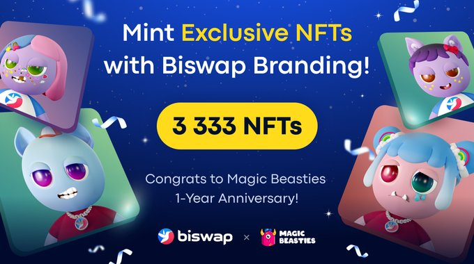 DEX_DAILY's tweet photo. 🎉Mint NFTs with @Biswap_Dex Brand!🎉 

Celebrate the 1st anniversary of @beasties_online!
Mint the special Beasties NFTs with Biswap items:
⭐️Cap
⭐️T-Shirt
⭐️T-Shirt with Biswap chain

More about these NFTs:
👉https://t.co/OiueZAlGbs

It's your chance to get your branded traits! https://t.co/keE1YW5Wnv