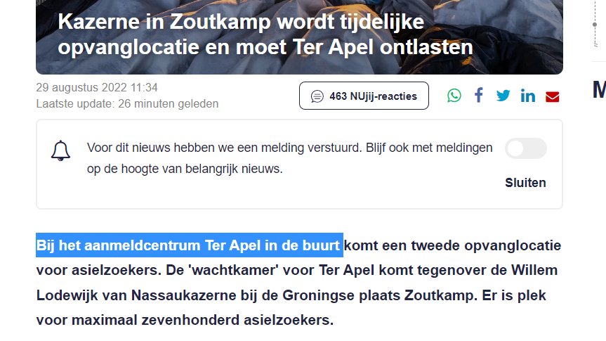 CGvandenBerg's tweet photo. Weer een sterk staaltje Randstad-journalistiek, ditmaal van @NUnl. Zoutkamp is "in de buurt" van Ter Apel, al ligt het er zo'n 100 km vandaan. Maar ja, Groningen hè, dezelfde provincie, dus zal wel van de Vijzelgracht naar BoLo zijn ongeveer. https://t.co/pSZqeLiMeg