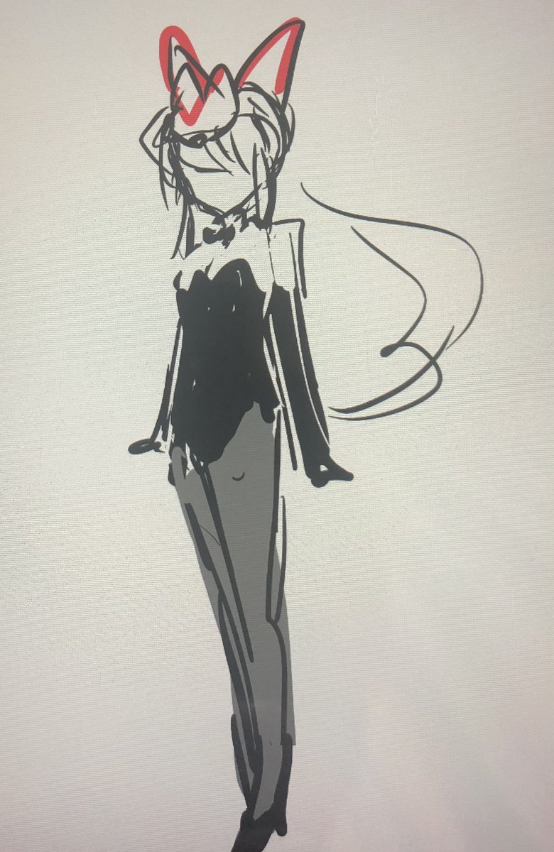 「ギーツ擬人化案②素体忍者案から→タキシード→バニーガール→上着は腰に巻いてみてリ」|玖〆カズーのイラスト