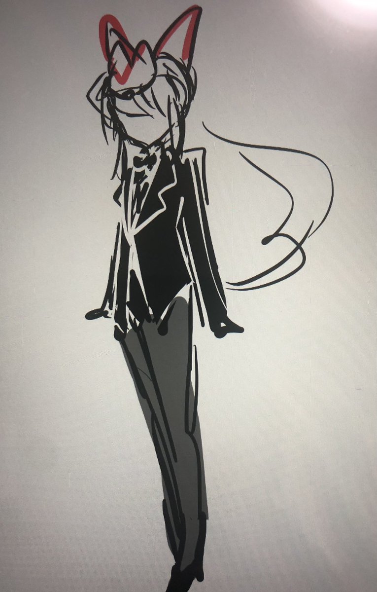 「ギーツ擬人化案②素体忍者案から→タキシード→バニーガール→上着は腰に巻いてみてリ」|玖〆カズーのイラスト