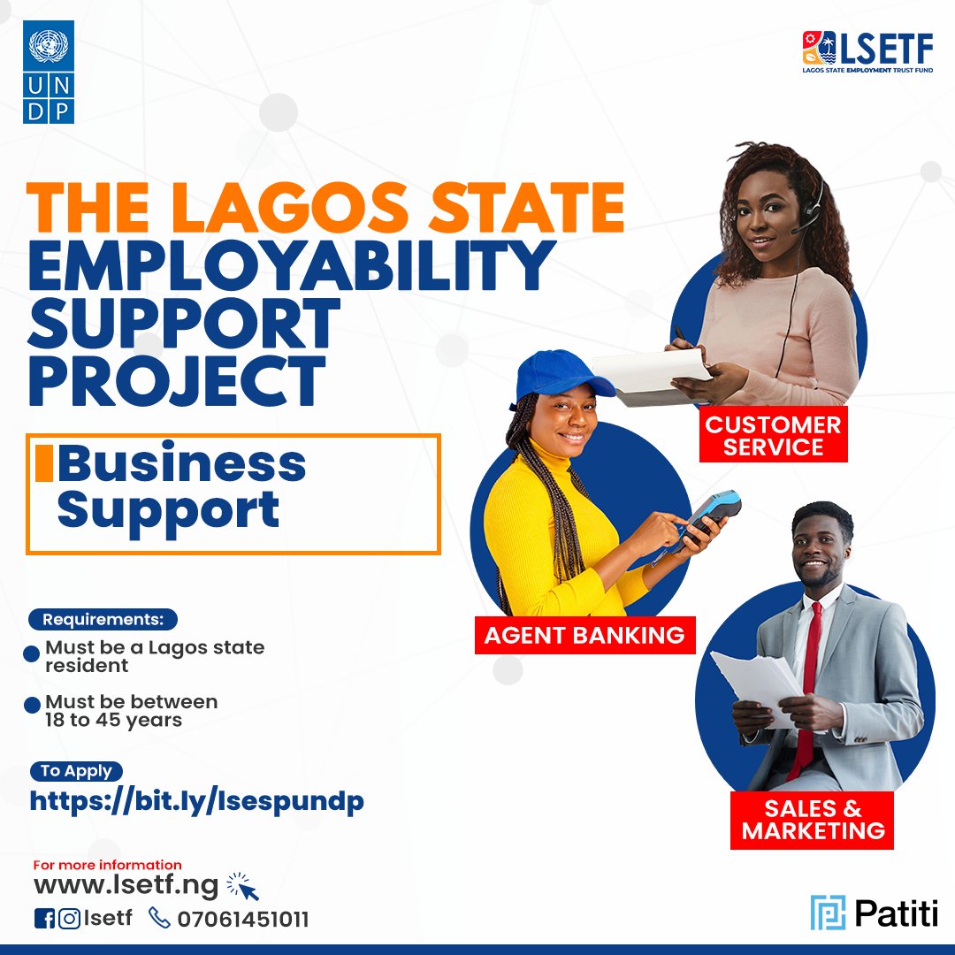 LSETF's tweet photo. Are you interested in a career in Customer Service, Agent Banking or Sales &amp; Marketing? 

Apply to the Lagos State Employability Support Project for FREE training in any of the courses. Visit https://t.co/LH7DF56WN3 to do so. 

#LSETF2022 #LSETF #Skills  #Employability #LSESP https://t.co/0LDxHf72Au