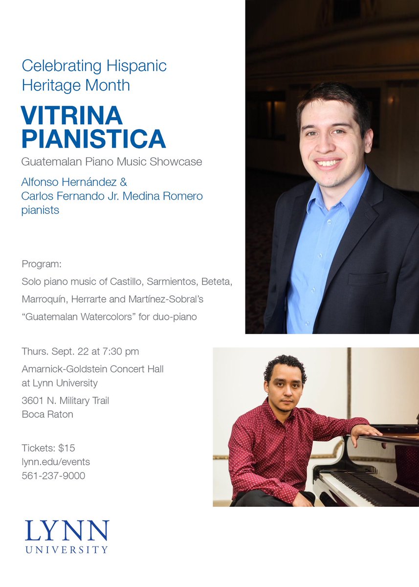 Celebrating Hispanic Heritage next month at Lynn University with Guatemalan pianists Alfonso Hernández and Jr. Medina 🎹🎹