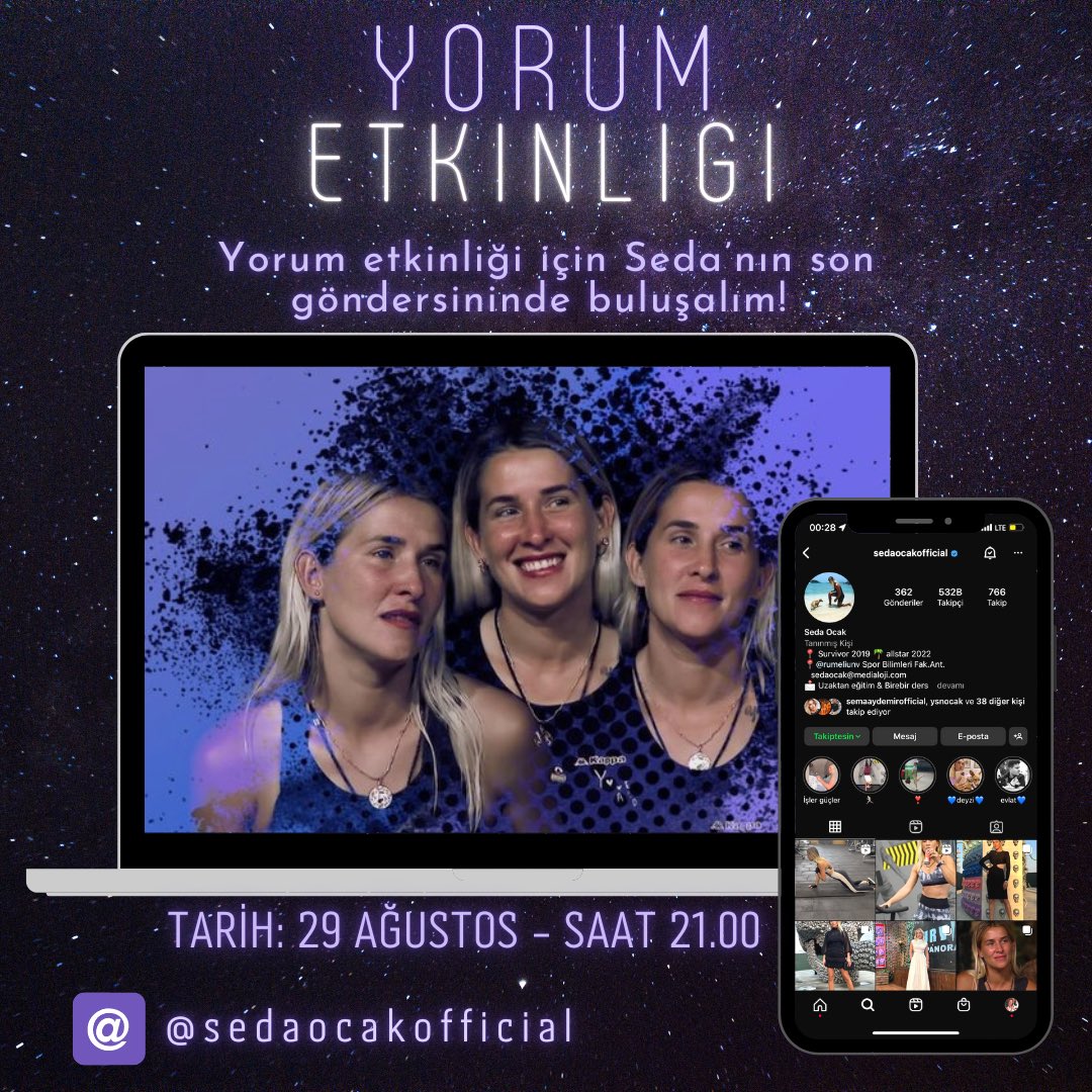 Seda’nın hesabı spam altında olduğu için bu akşam saat 21.00’de son gönderisinde buluşalım 💜