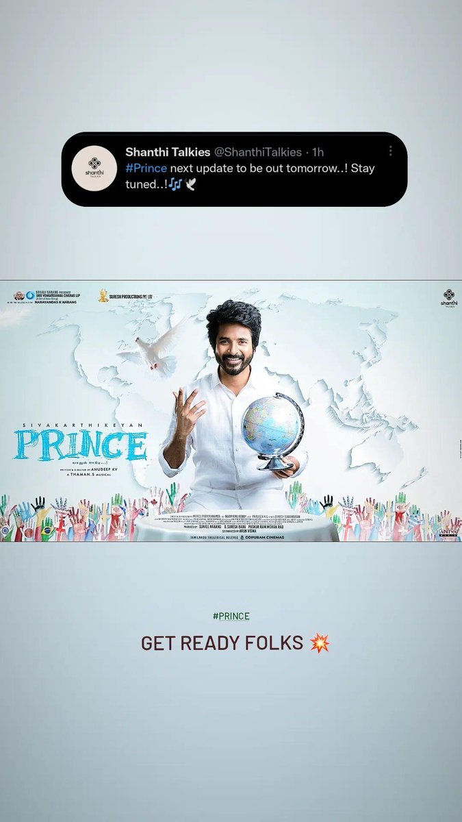 RishiSu46672471's tweet photo. #Prince #princeupdate #Ayalaan #VinayagarChathurthi #Sivakarthikeyan @Siva_Kartikeyan @AnandSkfc @SKProdOffl @MusicThaman #firstsingleupdate https://t.co/m3d8RE6wrC