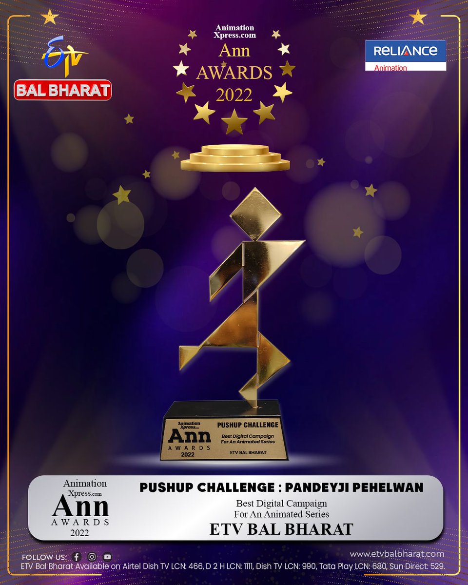 RelianceAni's tweet photo. Best Digital Campaign for an animated show - Pushup Challenge for Pandeyji Pehelwan at Ann Awards 2022

@AnimationXpress @RelianceAni @Shibasishsarkar @tejonidhib 
#animationexpress #animation #entertainment https://t.co/RshWVrzf3P