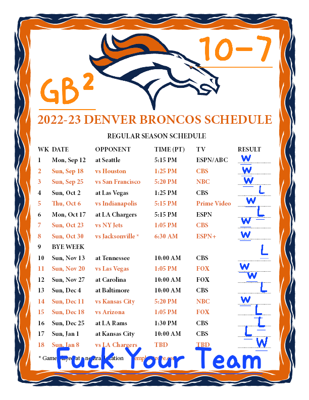 Gobroncos239's tweet photo. #BroncosCountry what R ur predictions 4 this year.I have us at 10-7 & makin playoffs!If Im bein optimistic I can go as good as 11-6 & bein pessimistic go with 8-9
So what do you think #BroncosCountry
Its Almost #TIME2RIDE
LETS FUCKITY FUCKIN GO BRONCOS
#DB4L
#GB²
#FuckYourTeam https://t.co/6TcYXP7DPv