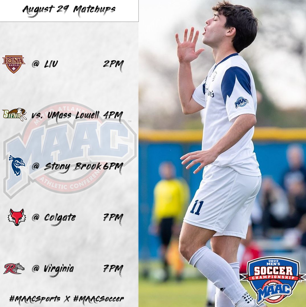 MetroConfSports's tweet photo. 𝐌𝐨𝐧𝐝𝐚𝐲 𝐌𝐞𝐧'𝐬 𝐌𝐀𝐀𝐂 𝐒𝐨𝐜𝐜𝐞𝐫 ⚽️

We have a handful of games today to kick start your new week!

For all matchups, times, live video, and live stats check the schedule ⬇️
🗓: https://t.co/HKS2Tlx3CQ

#MAACSports x #MAACSoccer https://t.co/VNuy8zqzHN