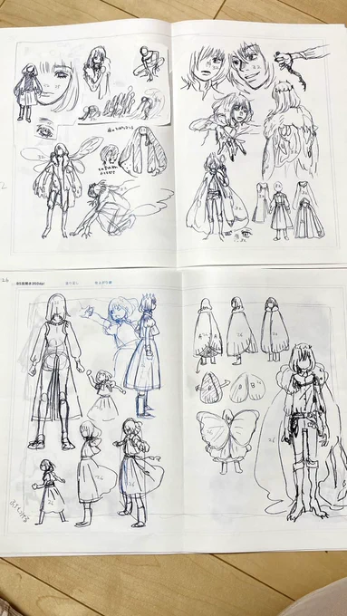 そして
絵に線を足して
一発描きだったラフをもう少し見ごたえがある方へ持って行けるか試しつつ

線が増えたラフをまた見やすいように並び替えて貼ってゆき

今度はまた
少しずつ色を差したり
新しい絵を描いたりしながら

また物語に合うように
並び替え大小をつけて
少しずつ作り込んで
行きました 