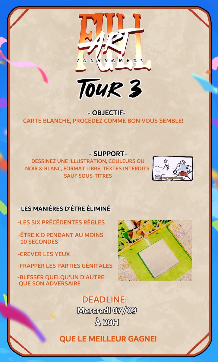 fullCLRS's tweet photo. il est tout beau il est tout frais, je ne parles pas du commentateur mais du tableau des confrontations!
voici également les règles du Tour 3!🥊 https://t.co/cYDGX5jDJ0