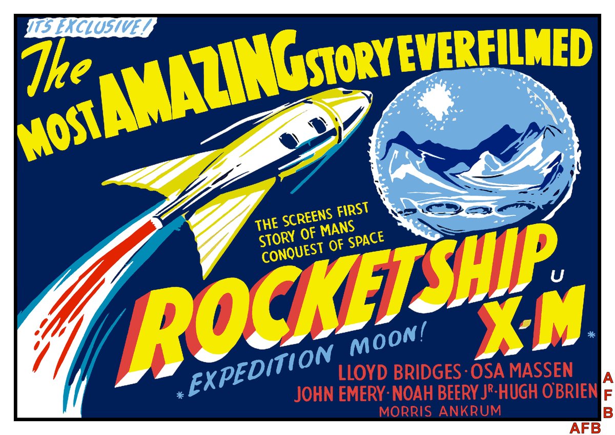 exclusivephd's tweet photo. #Spaceways made use of footage from another Lippert film, released by #ExlusiveFilms in the summer of 1950 - #ROCKETSHIPXM. Subtitled as 'Expedition Moon', this features Lloyd Bridges in a botched attempt to land on the moon - overshooting on a dangerous course for Mars. https://t.co/j1EyuKMTTf