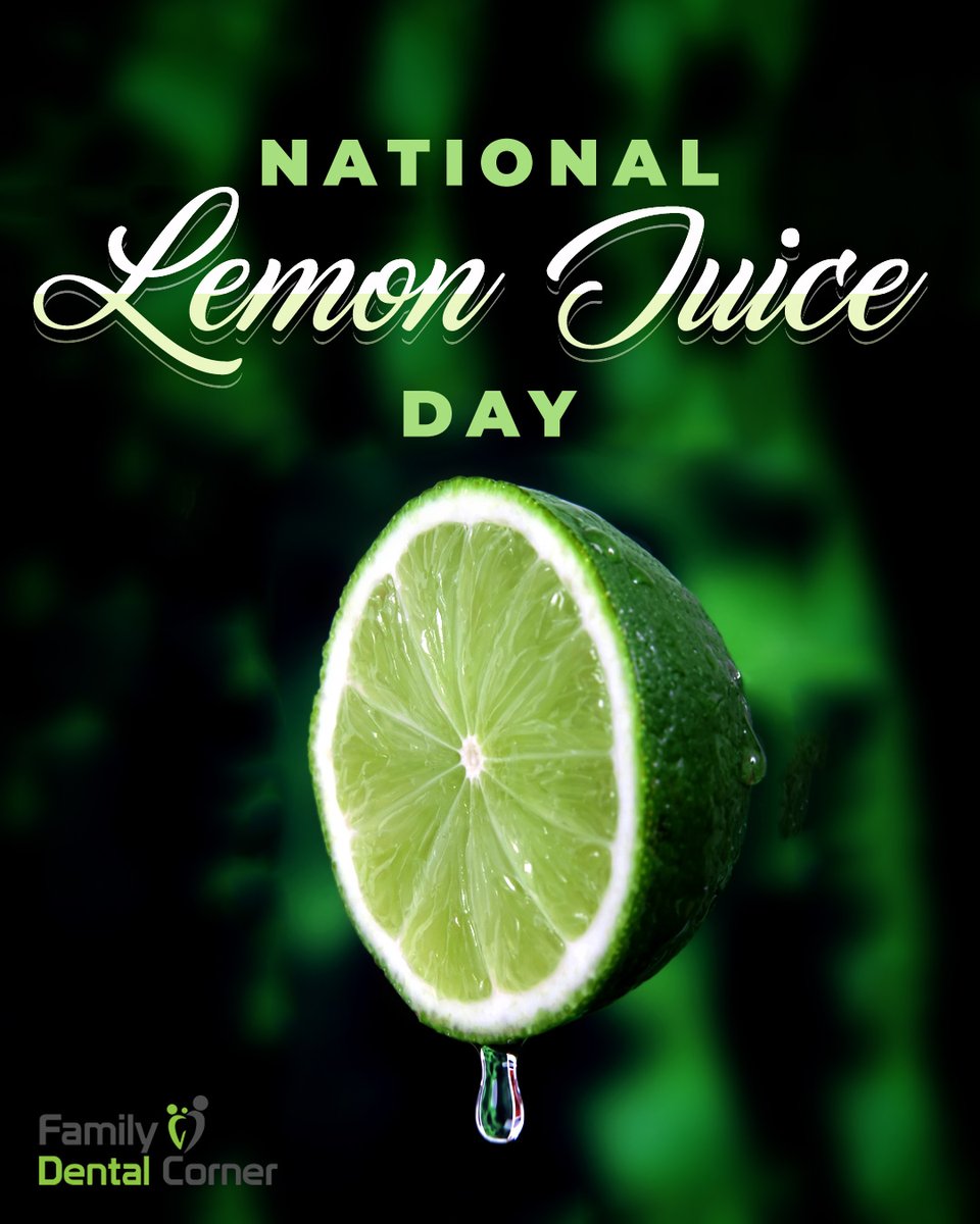 It's #NationalLemonJuiceDay! 🍋🍸

Intense and zesty on its own, #lemonjuice is versatile as an ingredient in countless #dishes and #drinks. 🍱🍹

Acidic foods and drinks like lemon juice 🍸 can also cause enamel erosion and #toothsensitivity. 🦷

#enamelerosion #dentis