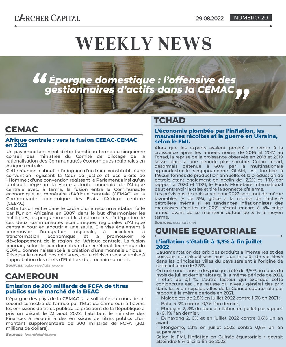 larcher_capital's tweet photo. #WeeklyNews N° 020

#LArcherCapital #BVMAC #MarchéFinancier #CEMAC https://t.co/rpgL7hwR1d