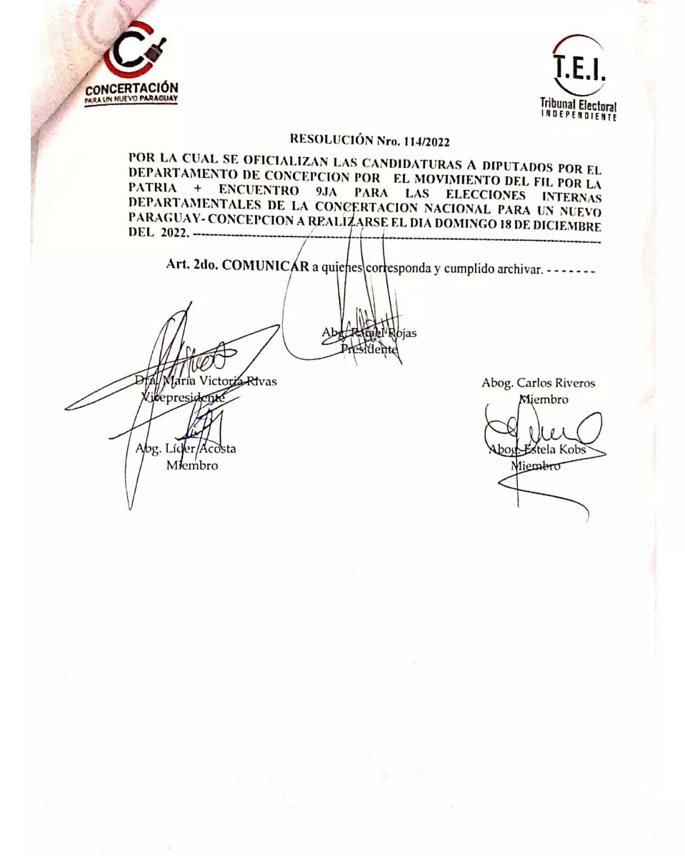 Con mucho entusiasmo quiero comunicarles que oficialmente soy candidato a Diputado por el Departamento de Concepción por el Movimiento FIL POR LA PATRIA + ENCUENTRO, Lista 9JA, Opción 1, conforme a la Resolución, expedida por el TEI.

El 18 ganamos todos💪🏻

Juntos Podemos🇳🇱