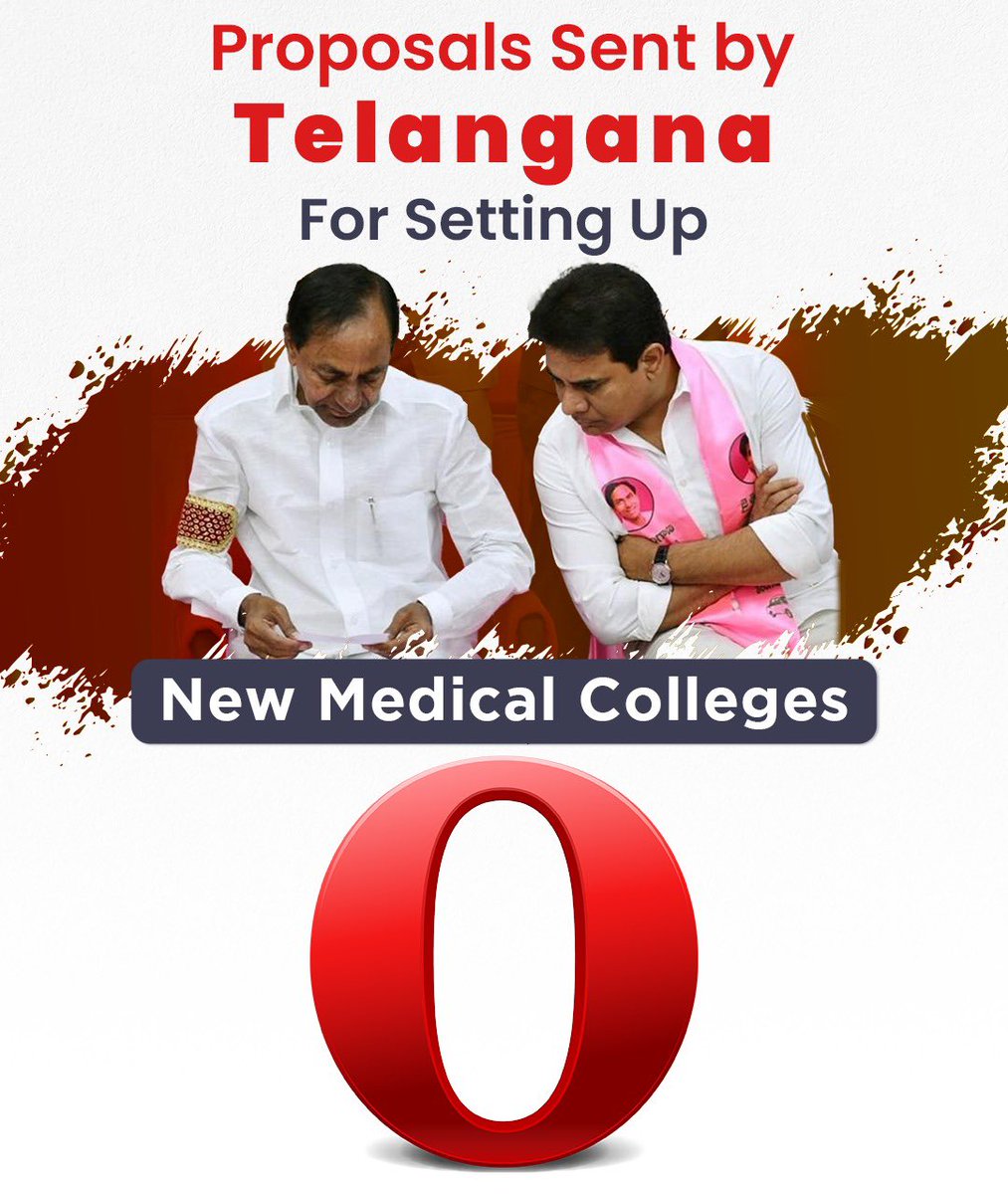 mansukhmandviya's tweet photo. How many proposals for medical colleges have been sent by your Telangana State Government? 

‘Zero’

PM @NarendraModi Ji has sanctioned the highest government medical colleges in the shortest time, without partiality, to those states who made proposals. https://t.co/WTI7rVIRhs